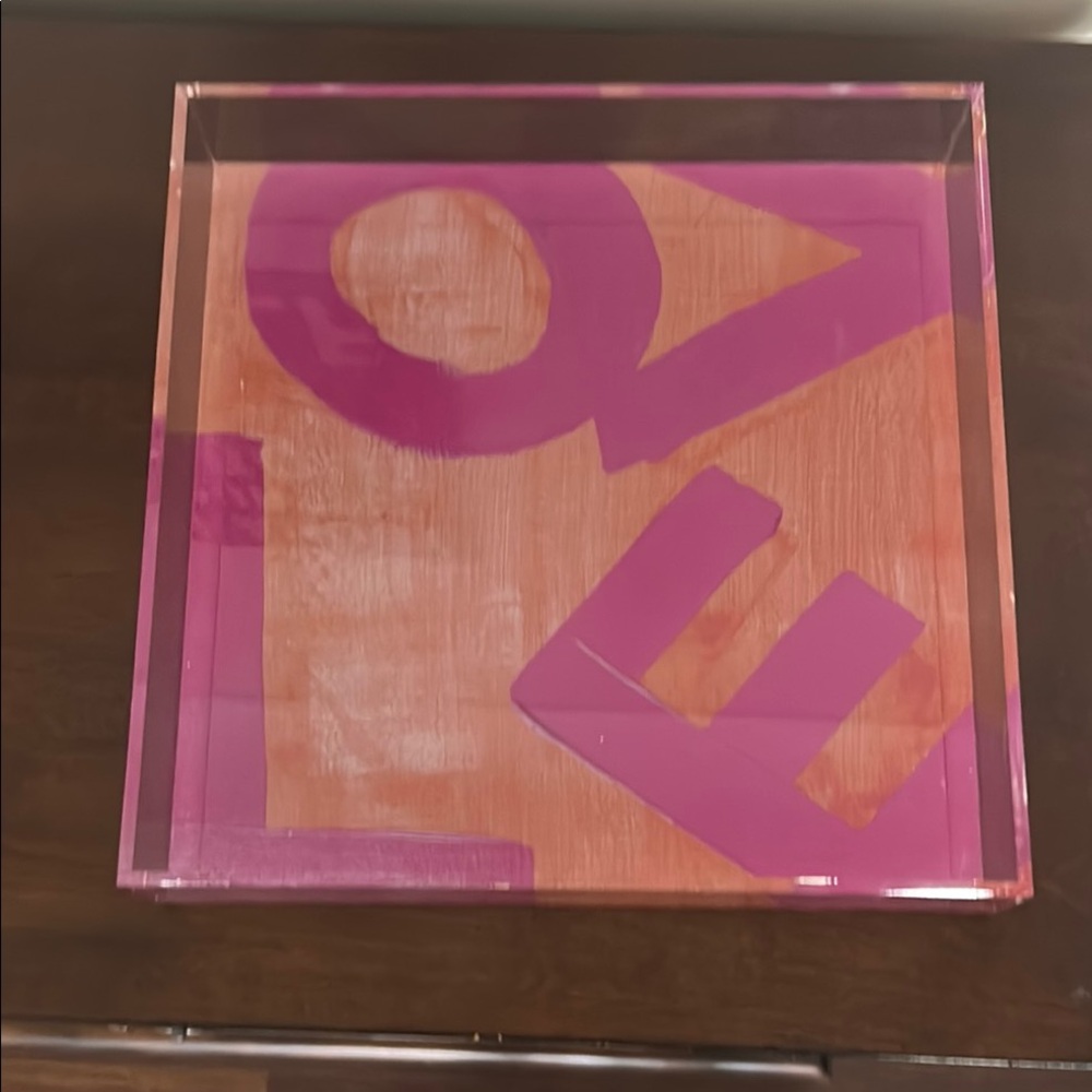 Pink and Orange Decorative LOVE Lucite Tray NEW